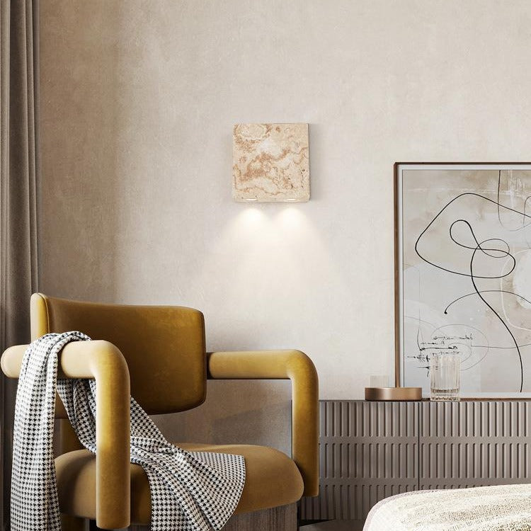 Traditional Japanese Travertine Square Spotlight 2-Light Wall Sconce Lamp For Bedside