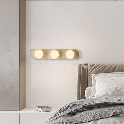 Contemporary Nordic Travertine Glass Strip Ball 1/2/3 Light Wall Sconce Lamp For Hallway