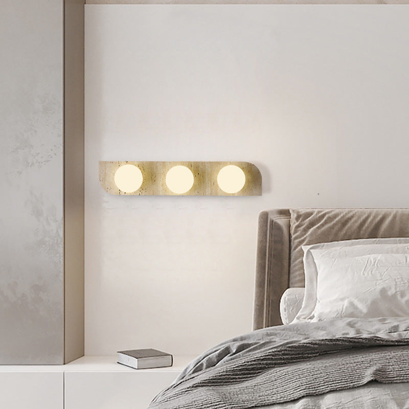 Contemporary Nordic Travertine Glass Strip Ball 1/2/3 Light Wall Sconce Lamp For Hallway