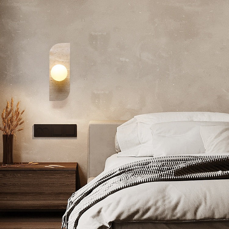 Contemporary Nordic Travertine Glass Strip Ball 1/2/3 Light Wall Sconce Lamp For Hallway