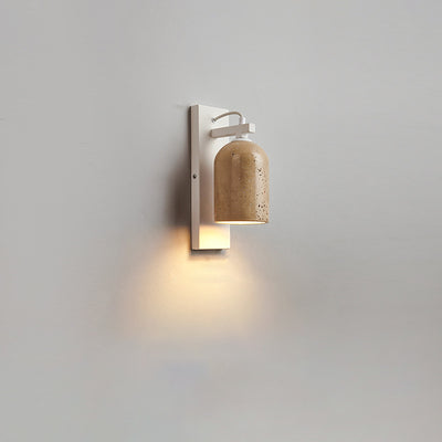 Traditional Japanese Travertine Walnut Cylinder 1-Light Wall Sconce Lamp For Bedside