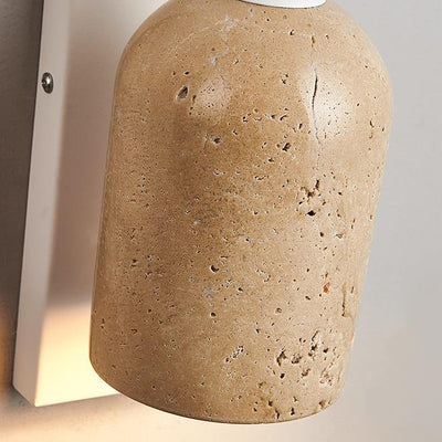 Traditional Japanese Travertine Walnut Cylinder 1-Light Wall Sconce Lamp For Bedside