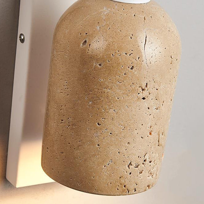 Traditional Japanese Travertine Walnut Cylinder 1-Light Wall Sconce Lamp For Bedside