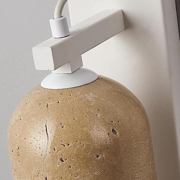 Traditional Japanese Travertine Walnut Cylinder 1-Light Wall Sconce Lamp For Bedside