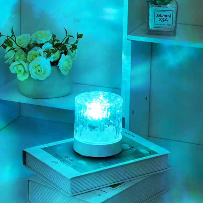 Lampe de table LED à cylindre en acrylique rechargeable par USB créative contemporaine avec effet de vague pour chambre à coucher 