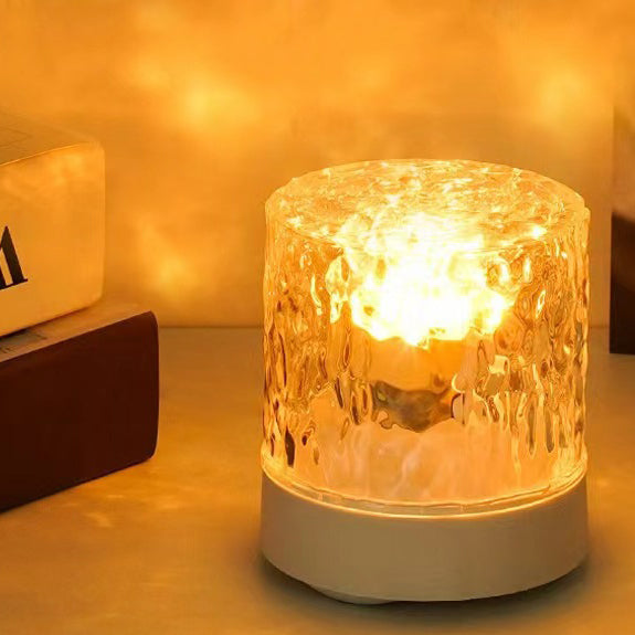 Lampe de table LED à cylindre en acrylique rechargeable par USB créative contemporaine avec effet de vague pour chambre à coucher 