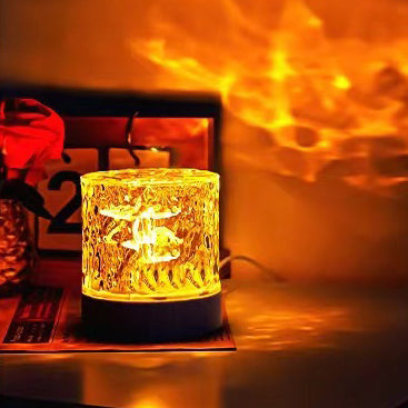 Lampe de table LED à cylindre en acrylique rechargeable par USB créative contemporaine avec effet de vague pour chambre à coucher 