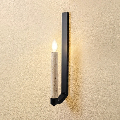 Aplique de pared de 1 luz con soporte de vela de hierro travertino retro contemporáneo curvado para pasillo 