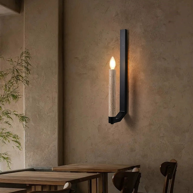 Aplique de pared de 1 luz con soporte de vela de hierro travertino retro contemporáneo curvado para pasillo 