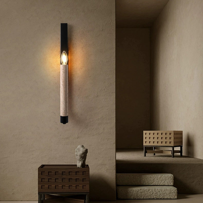 Aplique de pared de 1 luz con soporte de vela de hierro travertino retro contemporáneo curvado para pasillo 