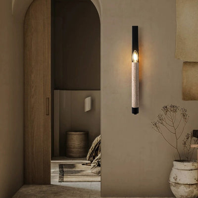 Aplique de pared de 1 luz con soporte de vela de hierro travertino retro contemporáneo curvado para pasillo 