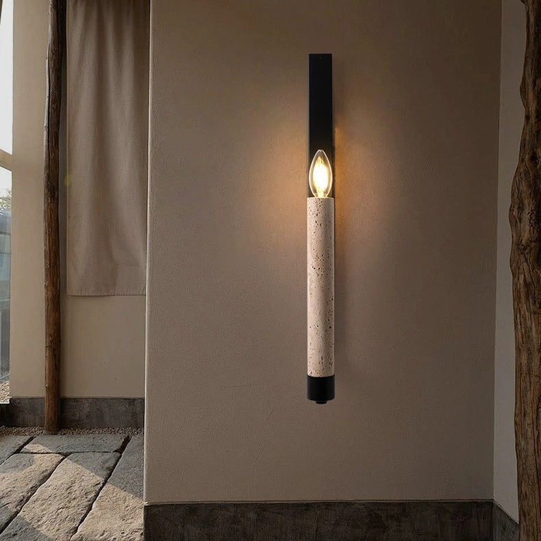 Applique murale contemporaine rétro en travertin et fer avec bougeoir courbé à 1 lumière pour couloir 