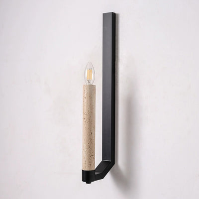 Aplique de pared de 1 luz con soporte de vela de hierro travertino retro contemporáneo curvado para pasillo 