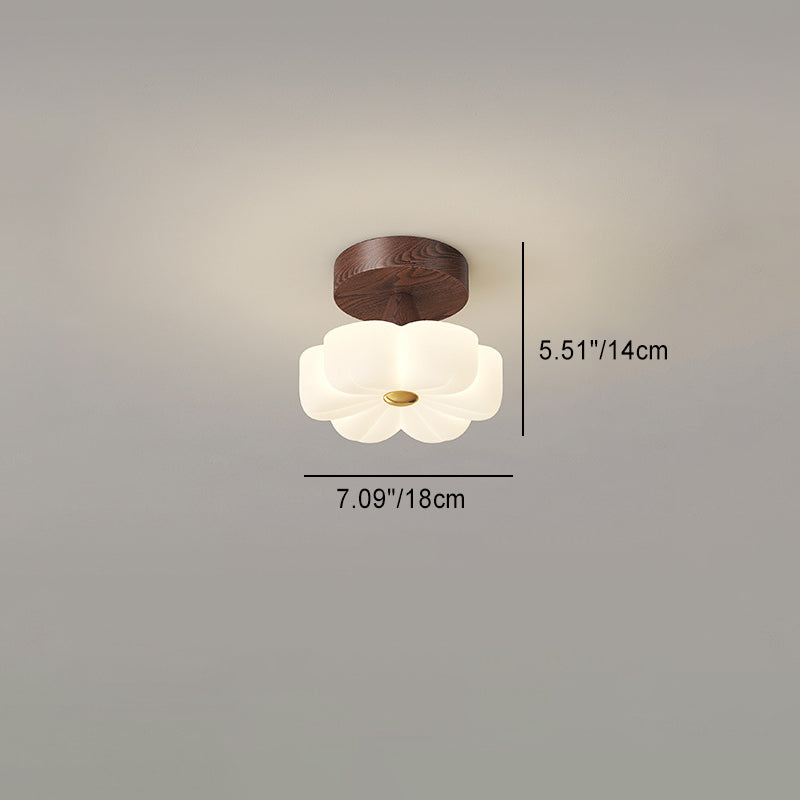 Plafonnier semi-encastré à LED avec branche de fleur en bois de caoutchouc nordique contemporain pour couloir 