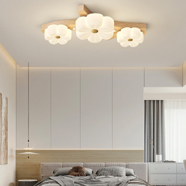 Plafonnier semi-encastré à LED avec branche de fleur en bois de caoutchouc nordique contemporain pour couloir 