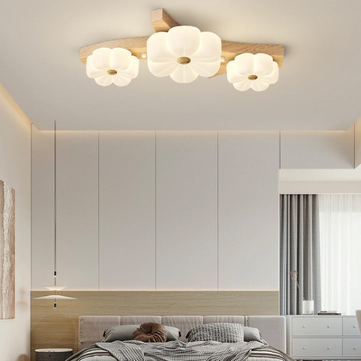 Plafonnier semi-encastré à LED avec branche de fleur en bois de caoutchouc nordique contemporain pour couloir 