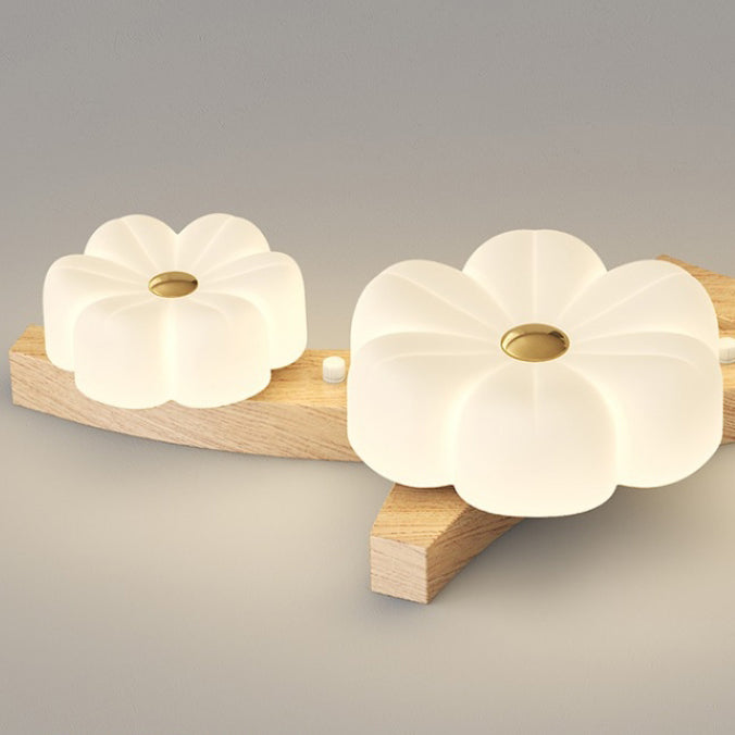 Plafonnier semi-encastré à LED avec branche de fleur en bois de caoutchouc nordique contemporain pour couloir 