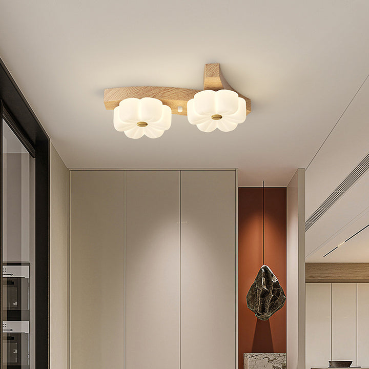 Plafonnier semi-encastré à LED avec branche de fleur en bois de caoutchouc nordique contemporain pour couloir 