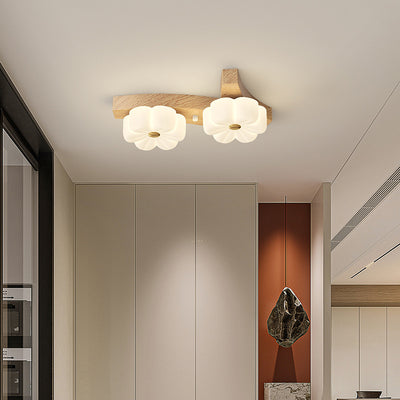 現代的な北欧のゴムウッド PE フラワーブランチ LED セミフラッシュマウント天井灯 廊下用 