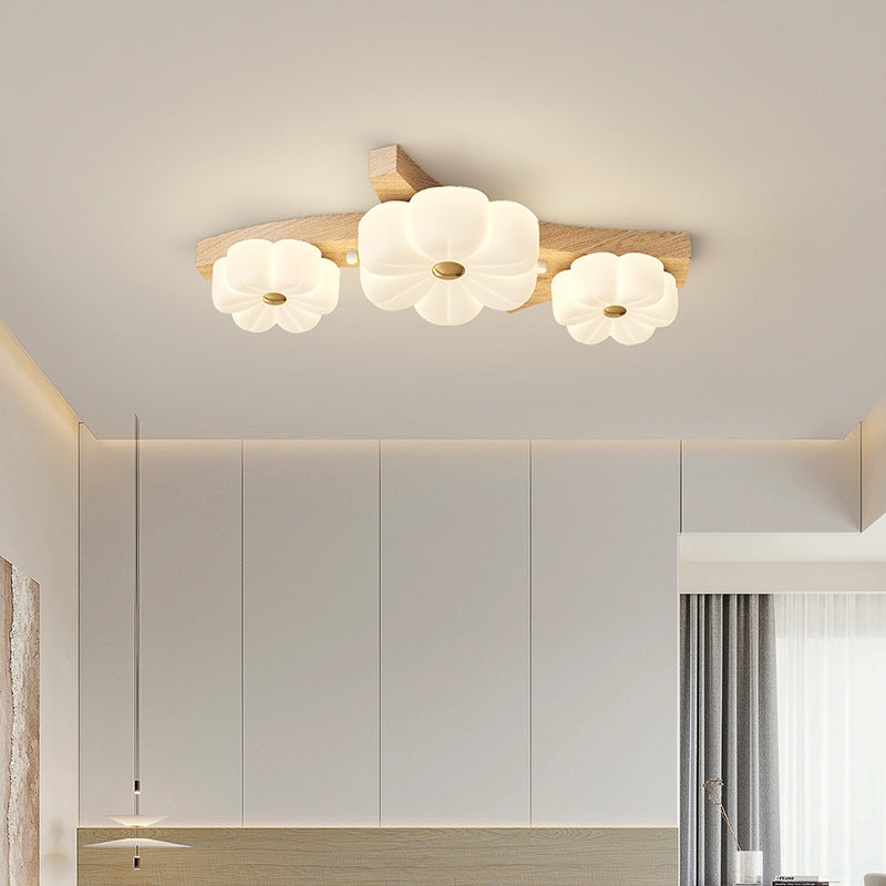 Plafonnier semi-encastré à LED avec branche de fleur en bois de caoutchouc nordique contemporain pour couloir 