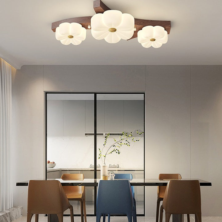 Plafonnier semi-encastré à LED avec branche de fleur en bois de caoutchouc nordique contemporain pour couloir 