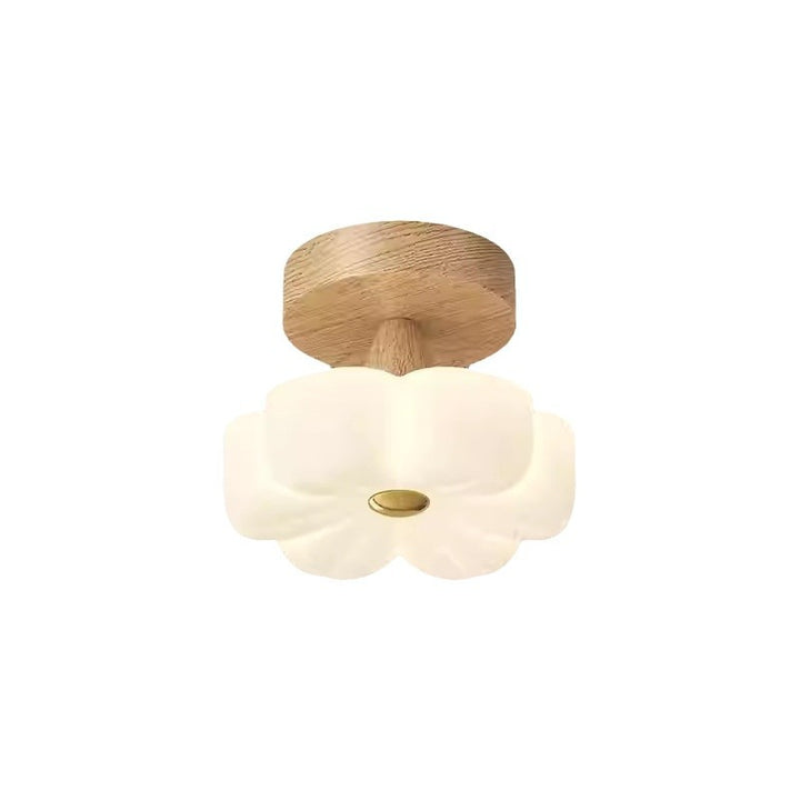 Plafonnier semi-encastré à LED avec branche de fleur en bois de caoutchouc nordique contemporain pour couloir 