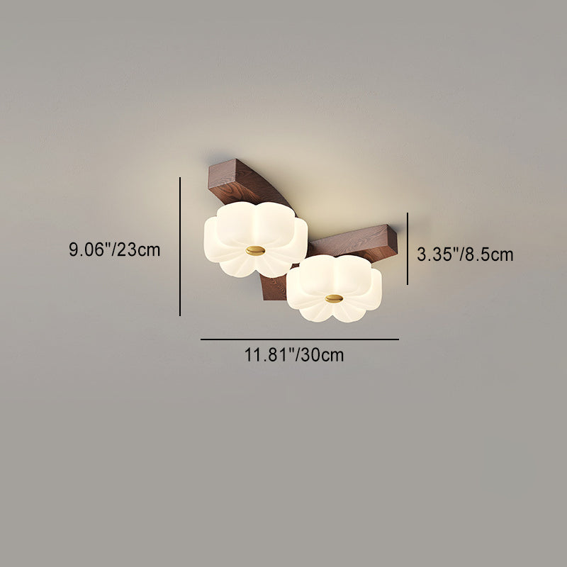 Plafonnier semi-encastré à LED avec branche de fleur en bois de caoutchouc nordique contemporain pour couloir 