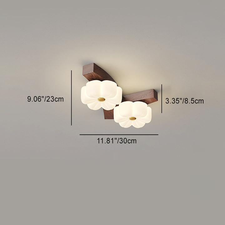 Plafonnier semi-encastré à LED avec branche de fleur en bois de caoutchouc nordique contemporain pour couloir 