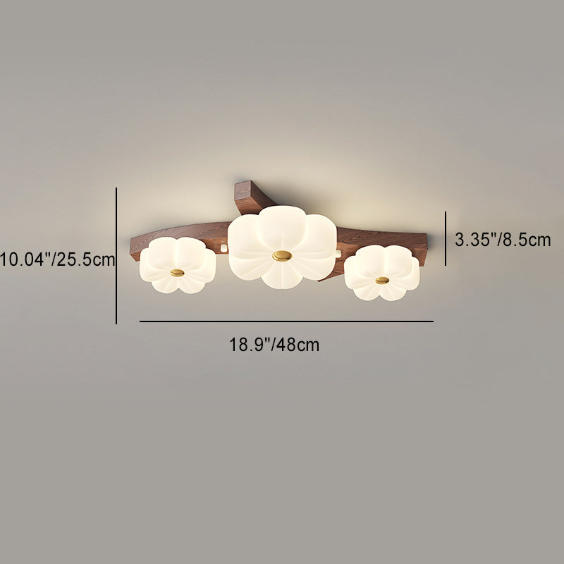 Plafonnier semi-encastré à LED avec branche de fleur en bois de caoutchouc nordique contemporain pour couloir 