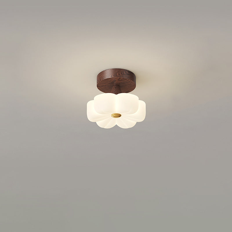 Plafonnier semi-encastré à LED avec branche de fleur en bois de caoutchouc nordique contemporain pour couloir 