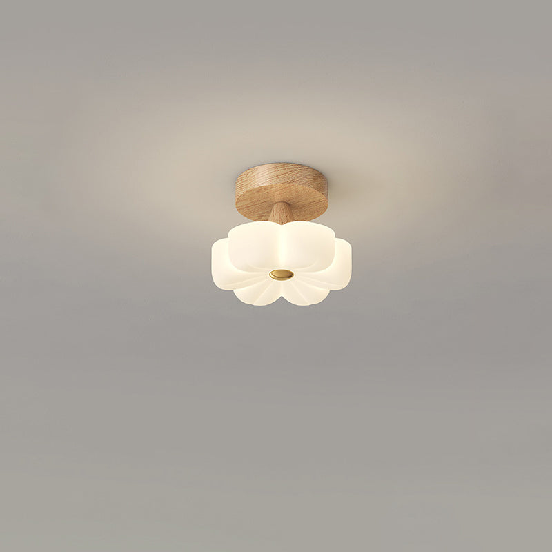 Plafonnier semi-encastré à LED avec branche de fleur en bois de caoutchouc nordique contemporain pour couloir 