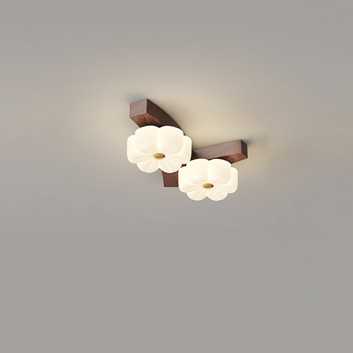 Plafonnier semi-encastré à LED avec branche de fleur en bois de caoutchouc nordique contemporain pour couloir 