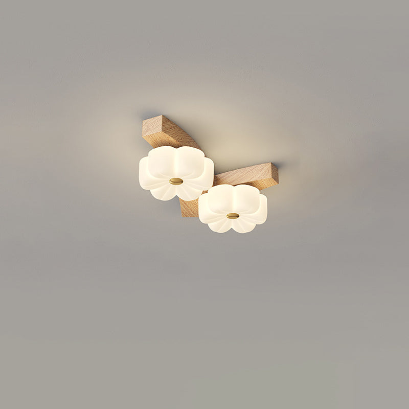 Plafonnier semi-encastré à LED avec branche de fleur en bois de caoutchouc nordique contemporain pour couloir 