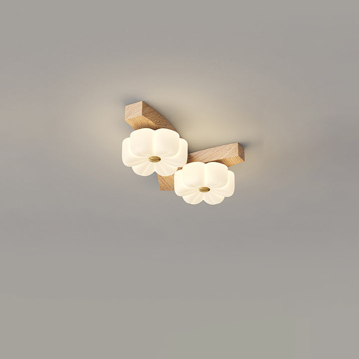 Plafonnier semi-encastré à LED avec branche de fleur en bois de caoutchouc nordique contemporain pour couloir 