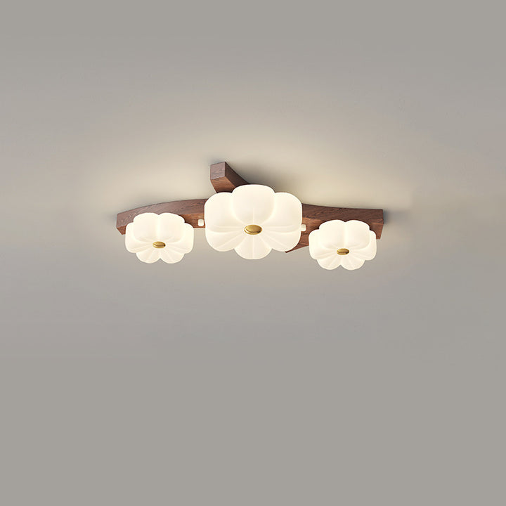Plafonnier semi-encastré à LED avec branche de fleur en bois de caoutchouc nordique contemporain pour couloir 