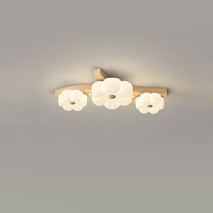 Plafonnier semi-encastré à LED avec branche de fleur en bois de caoutchouc nordique contemporain pour couloir 