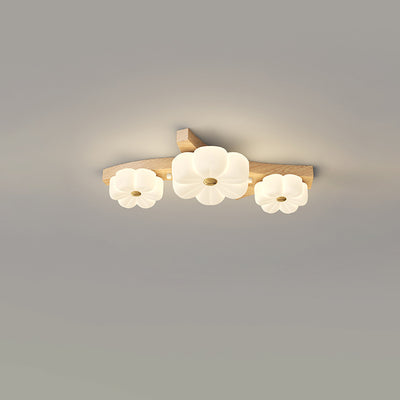現代的な北欧のゴムウッド PE フラワーブランチ LED セミフラッシュマウント天井灯 廊下用 