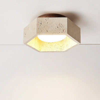 Traditional Japanese Travertine Hexagon 1-Light Semi-Flush Mount Ceiling Light For Hallway