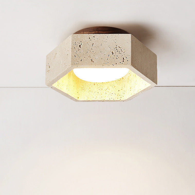 Traditional Japanese Travertine Hexagon 1-Light Semi-Flush Mount Ceiling Light For Hallway