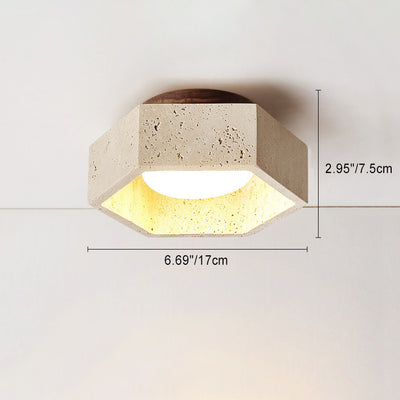 Traditional Japanese Travertine Hexagon 1-Light Semi-Flush Mount Ceiling Light For Hallway