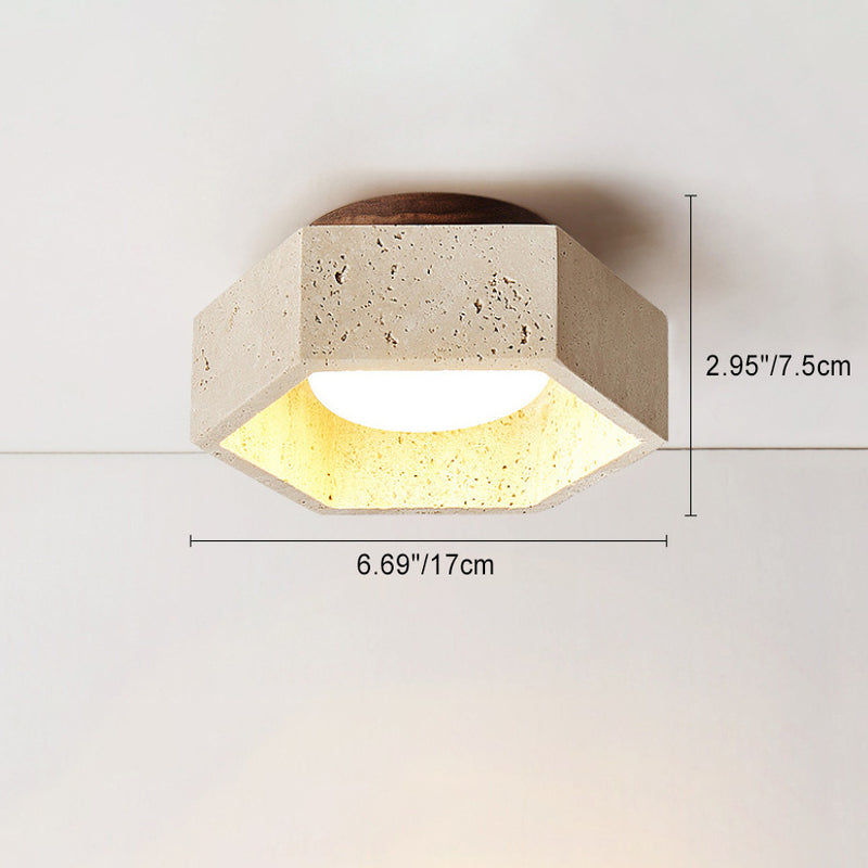 Traditional Japanese Travertine Hexagon 1-Light Semi-Flush Mount Ceiling Light For Hallway