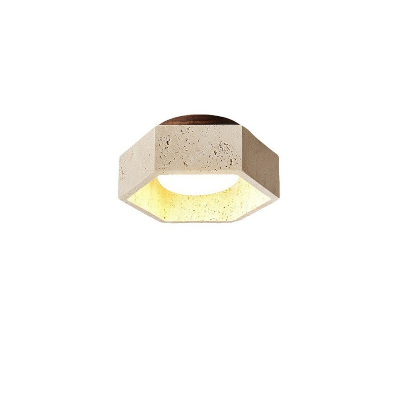 Traditional Japanese Travertine Hexagon 1-Light Semi-Flush Mount Ceiling Light For Hallway
