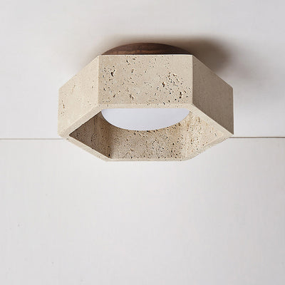 Traditional Japanese Travertine Hexagon 1-Light Semi-Flush Mount Ceiling Light For Hallway