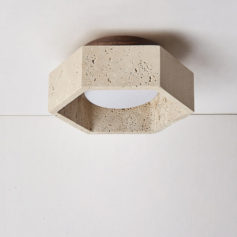 Traditional Japanese Travertine Hexagon 1-Light Semi-Flush Mount Ceiling Light For Hallway