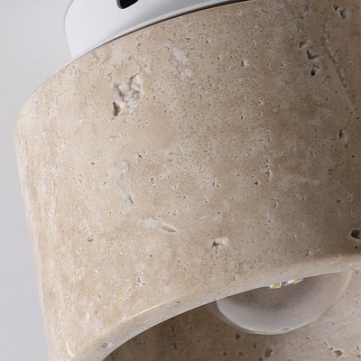 Traditional Japanese Travertine Iron Cylinder 3-Light Semi-Flush Mount Ceiling Light For Hallway