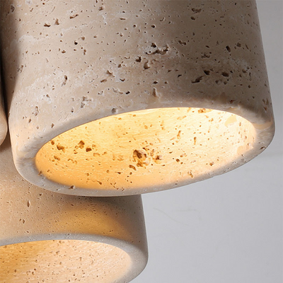 Traditional Japanese Travertine Iron Cylinder 3-Light Semi-Flush Mount Ceiling Light For Hallway