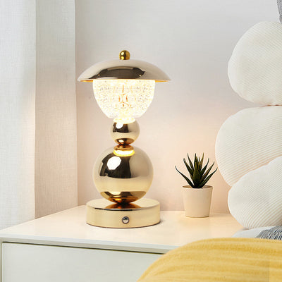 Modern Luxury Rechargeable Iron Crystal Glass Ball Column LED Table Lamp For Bedroom