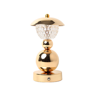 Modern Luxury Rechargeable Iron Crystal Glass Ball Column LED Table Lamp For Bedroom
