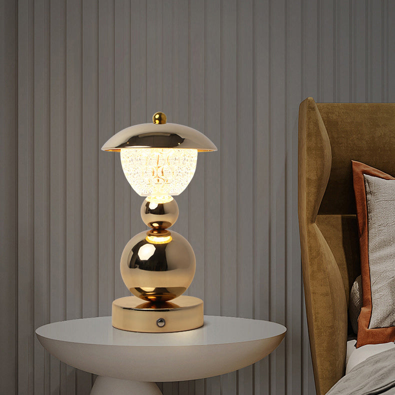 Modern Luxury Rechargeable Iron Crystal Glass Ball Column LED Table Lamp For Bedroom