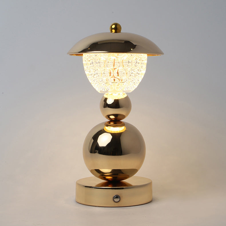 Modern Luxury Rechargeable Iron Crystal Glass Ball Column LED Table Lamp For Bedroom